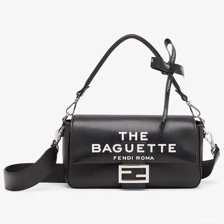 Affordable HOT In Leather Fendi Bag Black Baguette Baguette Nappa The Medium Motif 0628